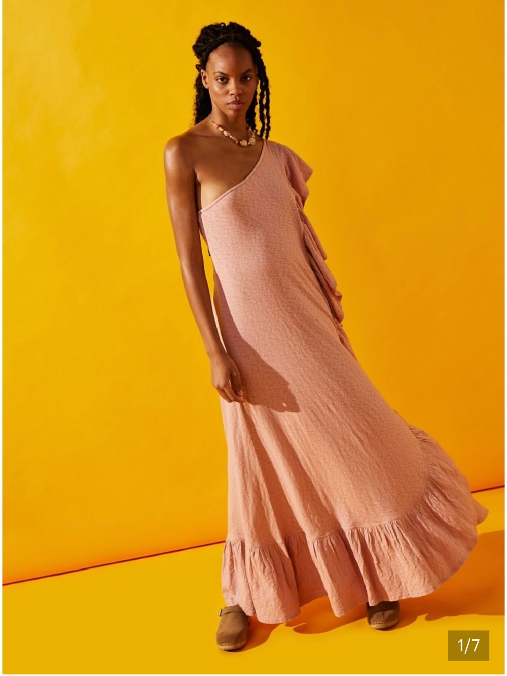 Free People Elisa One- Shoulder Maxi Dress Beach Ruffle Light Pink Small